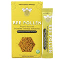 Box of raw Arizona bee pollen with 15 single-serve packets from Happy Bees Market.