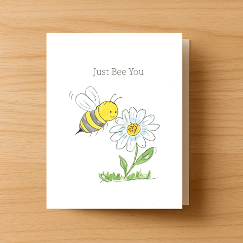 Handmade bee and flower greeting card – “Just Bee You”