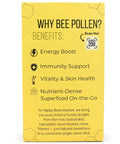 Happy Bees Market bee pollen box showing benefits including energy boost, immunity support, and nutrient-dense superfood.