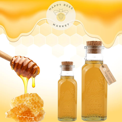 Golden raw wildflower honey in embossed glass Muth Jar – 1 lb size